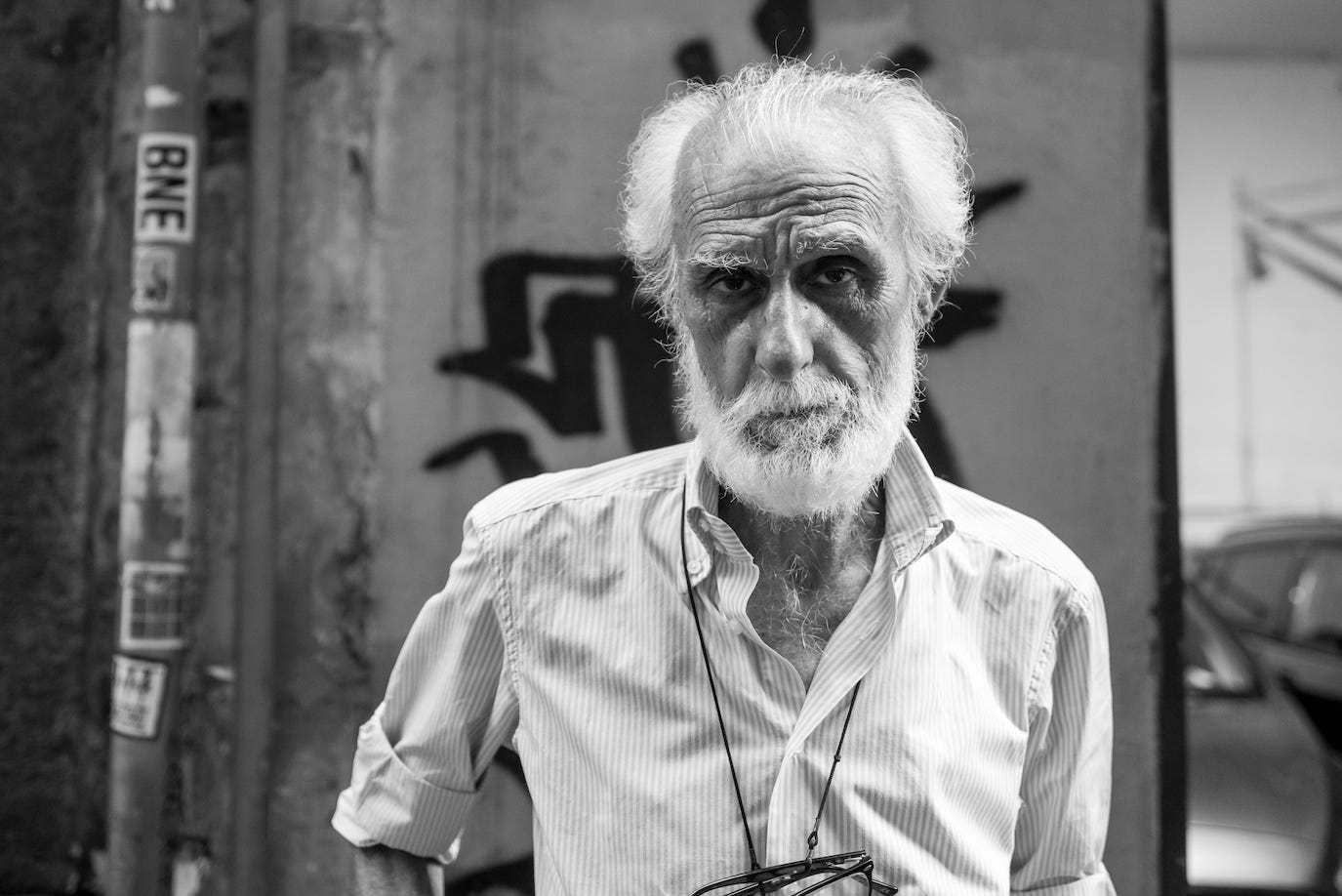 Man having a discussion on the street